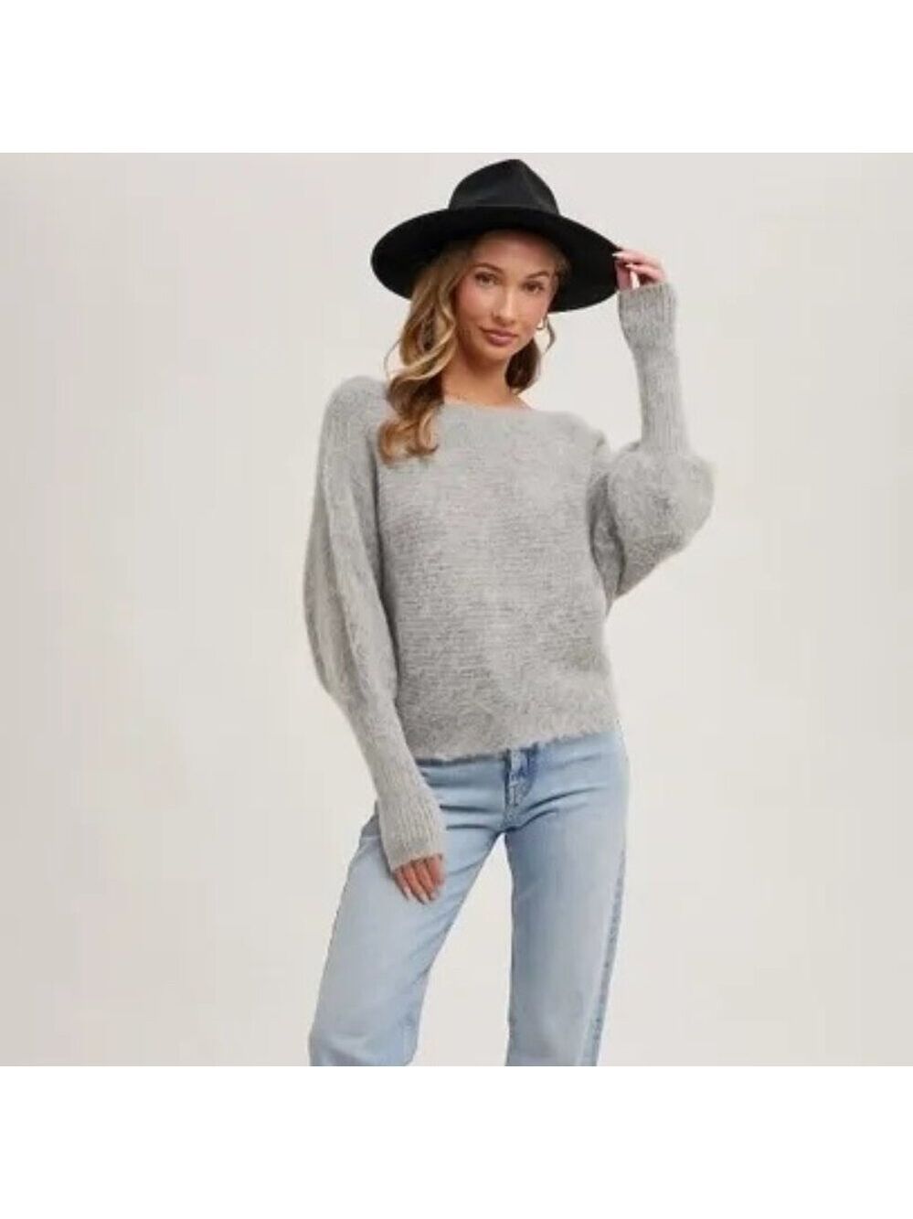 FINAL PIECES!!! CLEAR OUT!!! Boat Neck Dolman Sleeve Ribbed Fuzzy Knit Sweater - Picture 6 of 10